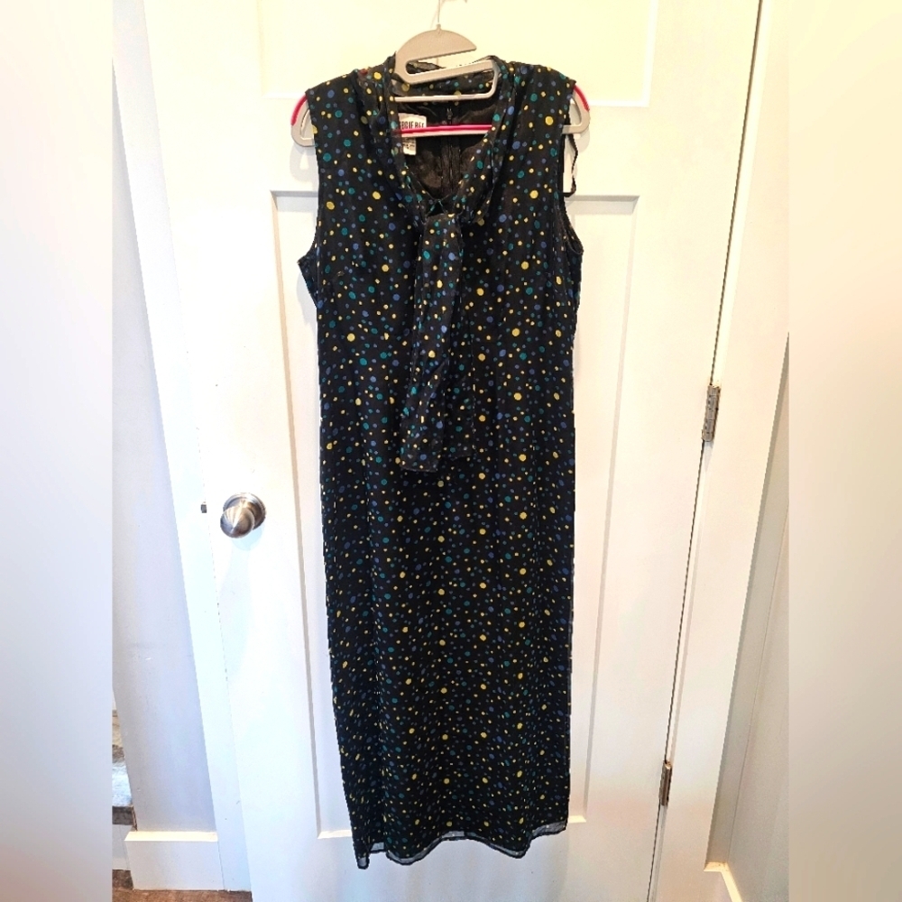 Robbie Bee Women’s 8 Silk Polka Dot Tie Neck Sleeveless Sheath Midi Dress Black - Picture 1 of 10